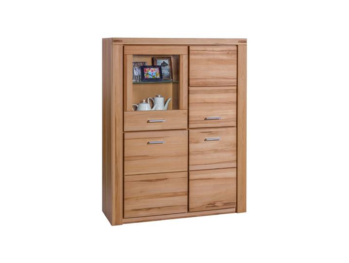 Highboard mit Glastür Kernbuche massiv geölt 108 cm - FREYJA