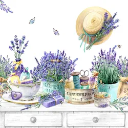 ti-flair 20 Servietten Papier 33x33cm 3-lagig - hochwertige Einweg Papierservietten Hochzeitsservietten Motivservietten Vintage Lavendel Weiß Flieder