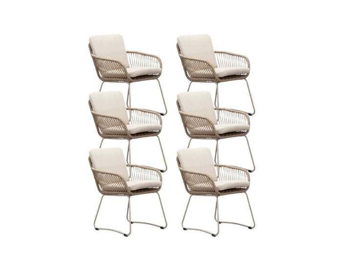 Harper dining tuinstoel set van 6 touw + RVS Sandstone