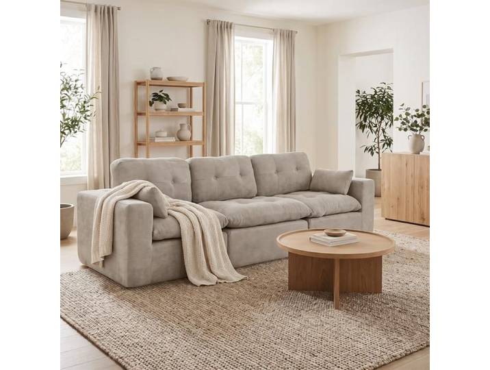 GOEURVANT Canapé Modulaire 3 Places Chenille Gris Clair Sans Montage Ergonomique Confortable Moderne 2 Angles + 1 Module Central