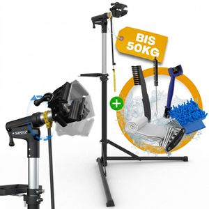 Tarpofix Fahrrad-Montageständer Profi FRM01-SI, E-Bike, 110-192cm höhenverstellbar, 360° drehbar, bis 50kg