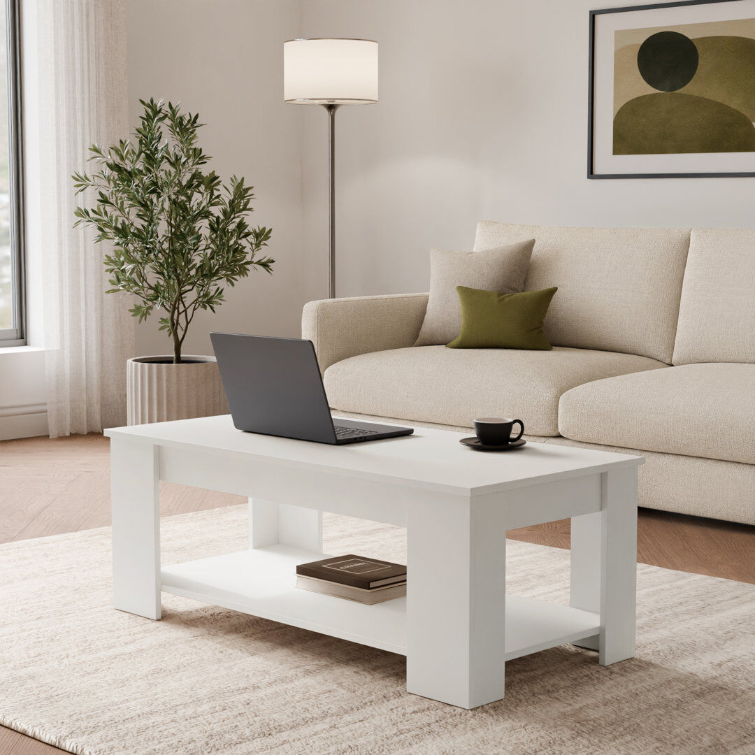 Zipcode Design Adrianne Lift Top Coffee Table with Storage White 105cm W X 50cm D