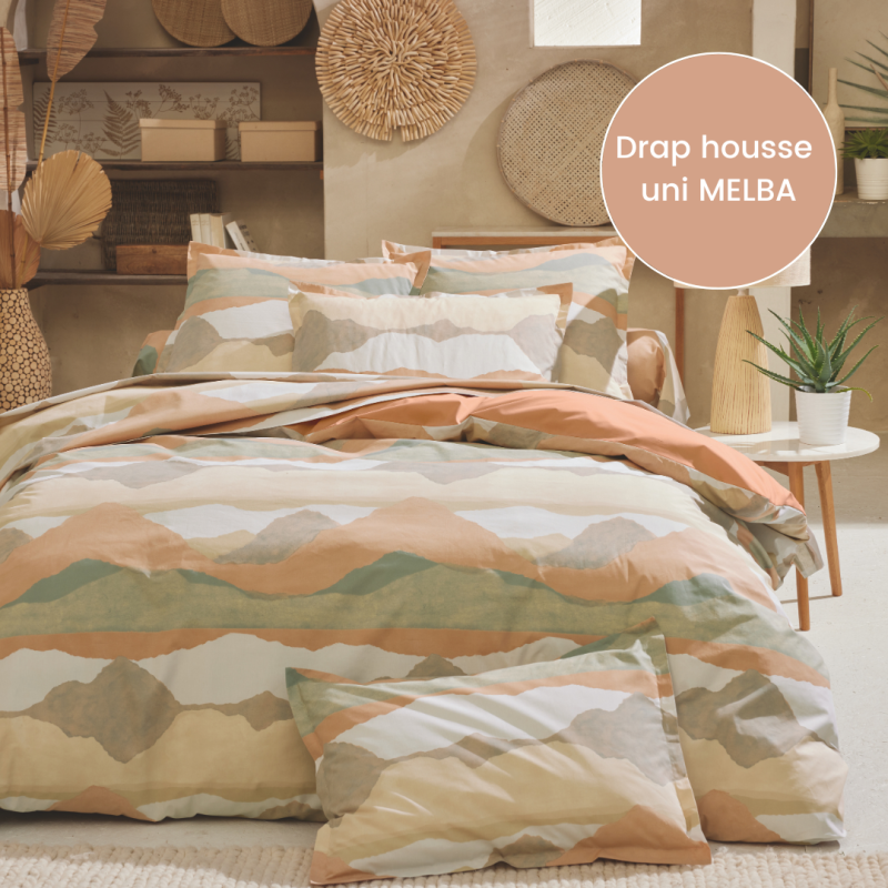 Drap housse percale Tradilinge uni MELBA (Land Craie) (Couleur : Melba)