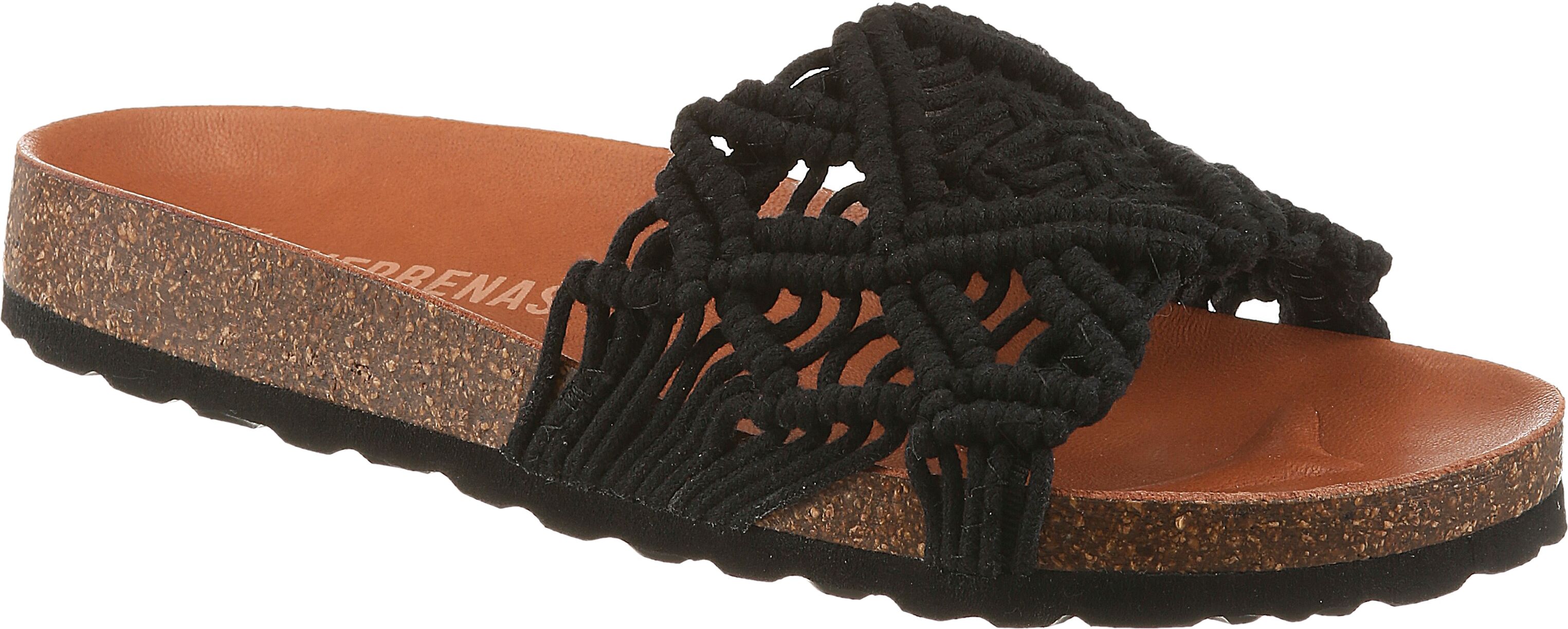 Pantoffel VERBENAS "Raga Knots Digital", Damen, Gr. 36, Textil, schwarz, geflochten, Schuhe Pantoffel, Sommerschuh, Pool Slides, Flat in gehäkeltem Look schwarz 36, Textil