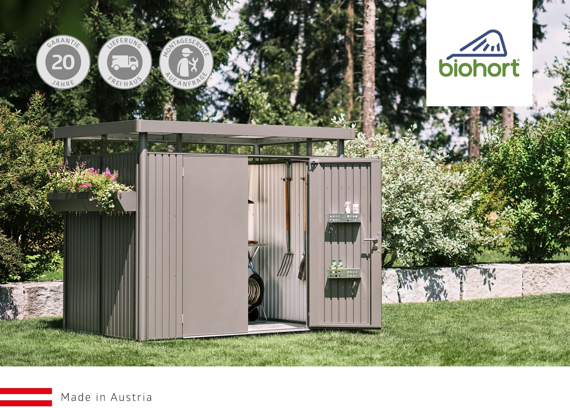 Gerätehaus BIOHORT "AvantGarde ECO Gr. A5", dunkelgrau, metallic, Stahl, Gerätehäuser, verschiedene Farben mit Doppeltür
