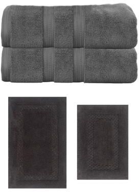 Home Weavers Inc Home Weavers Classy Bath Mat 100% Soft Cotton Super Absorbent 2 Pcs Bath Towel Set & 2 Pc Bath Rug Set, Machine Wash (Set of 4)