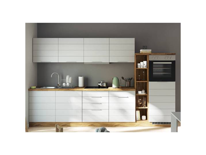 Küchenzeile Florenz IV 330cm Weiß/Matt Weiß ohne Kochfeld ohne Elektrogeräte