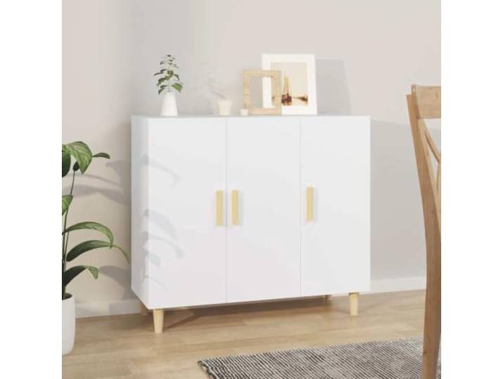 RJPLMFV Anrichte, weiß, 90 x 34 x 80 cm, Holz, Technik 3 Türen, geräumige Aufbewahrung, leicht zu reinigen, elegantes Design, Wandbefestigung inklusive