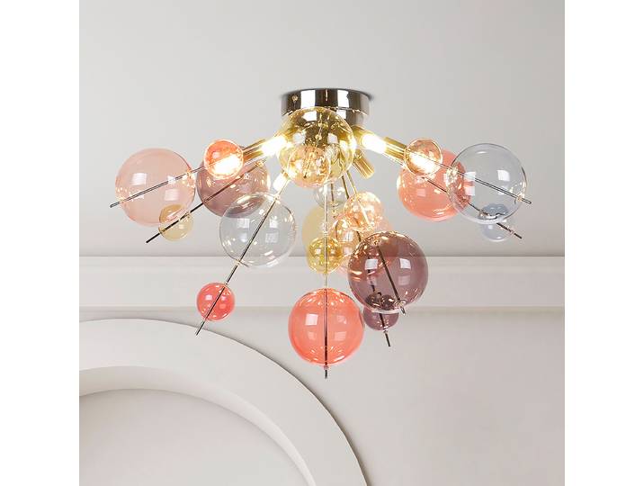 Plafonnier Ø 57cm Argenté/Multicolore acier, poli verre teinté G9
