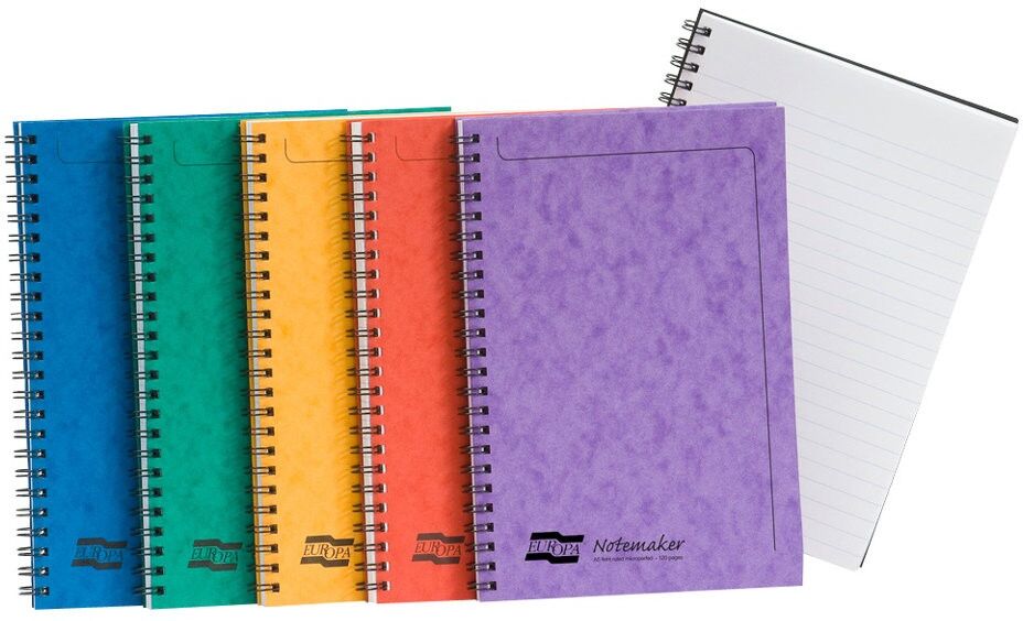 Europa Notemaker Pad 120 Pages Feint Ruled 90gsm Assorted Colours (Pack of 10) - A5