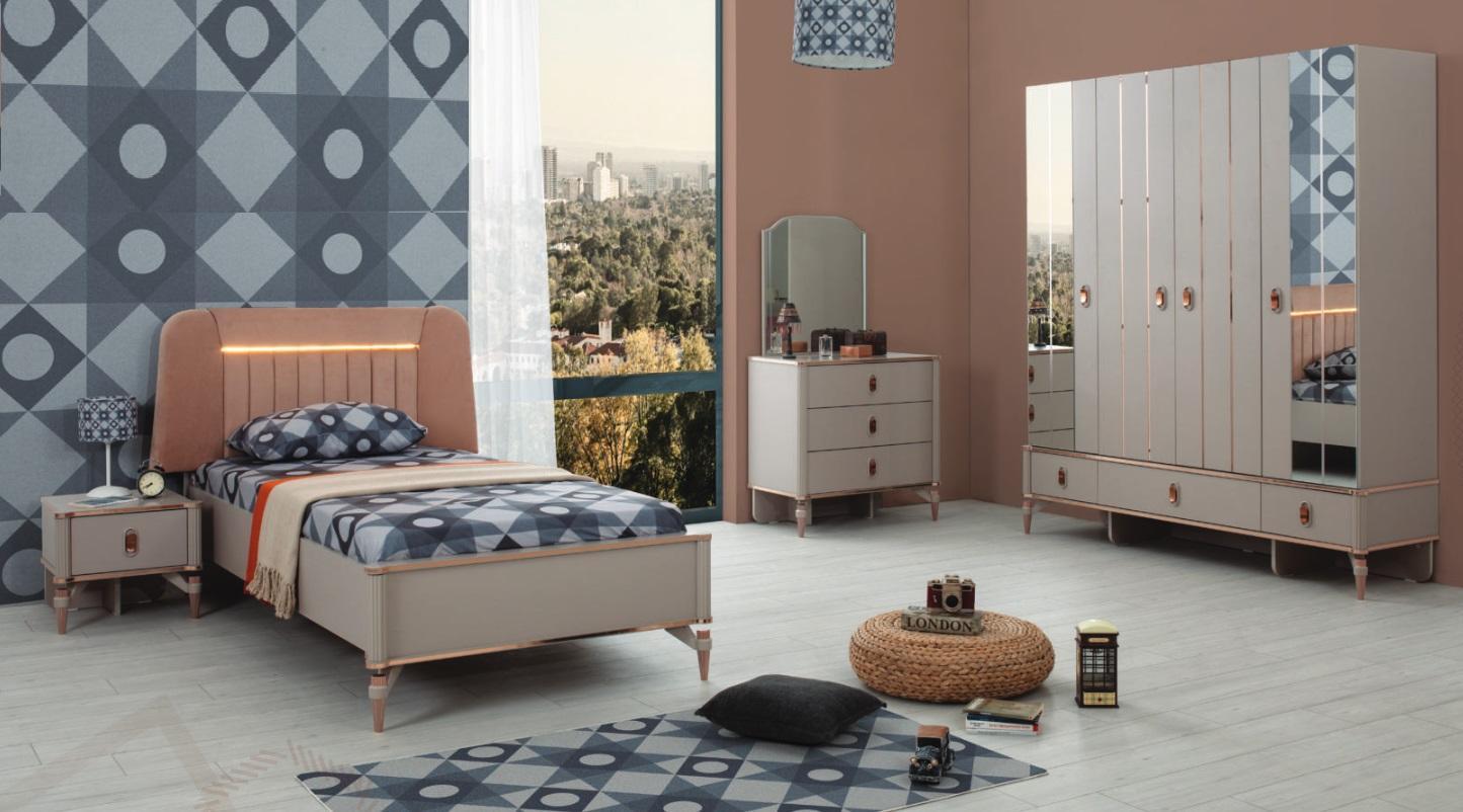 Jugendbett Kindermöbel Kinderbett Komplette Beige Holz Set 5tlg Modern