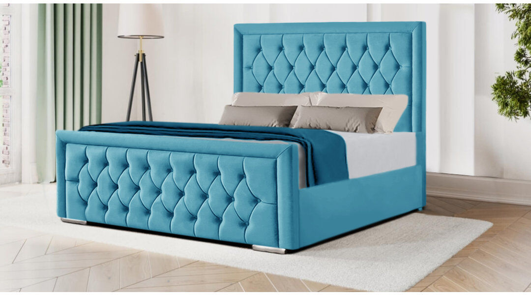 Rosdorf Park Brentley Upholstered Velvet Bed Teal King (150 x 200 cm)