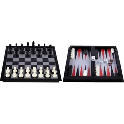Longfield Reise-Schach/Backgammon magnetisch klappbar 25 x 25 cm
