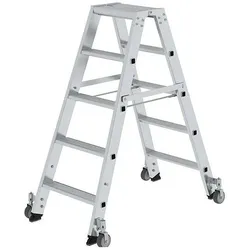 Munk, Leiter + Gerüst, Stufen-Stehleiter beidseitig begehbar mit Rollen 2x5 Stufen (Stehleiter, 265 cm)
