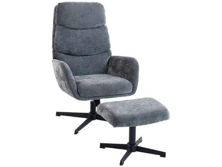 MODFU Relaxsessel Polstersessel mit Fußhocker Lounge-Sessel hohe Rückenlehne (Metallbasis, komfortabler Relaxsessel gepolstert, 2-St., Relaxsessel mit Hocker), Grau für Wohnzimmer Schlafzimmer Sessel