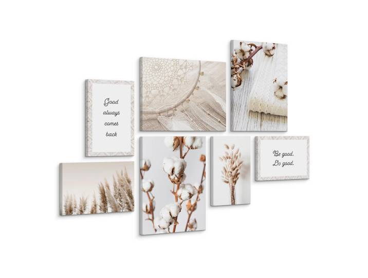 Muralo Leinwandbilder 7-er Set Pflanzen Zitate, Schwarz, Weiß, Beige, Braun, Grau, Baum/Pflanze/Natur, Sprichwort/Zitat, Rechteckig, 110x80 cm, Bilder & Rahmen, Bilder