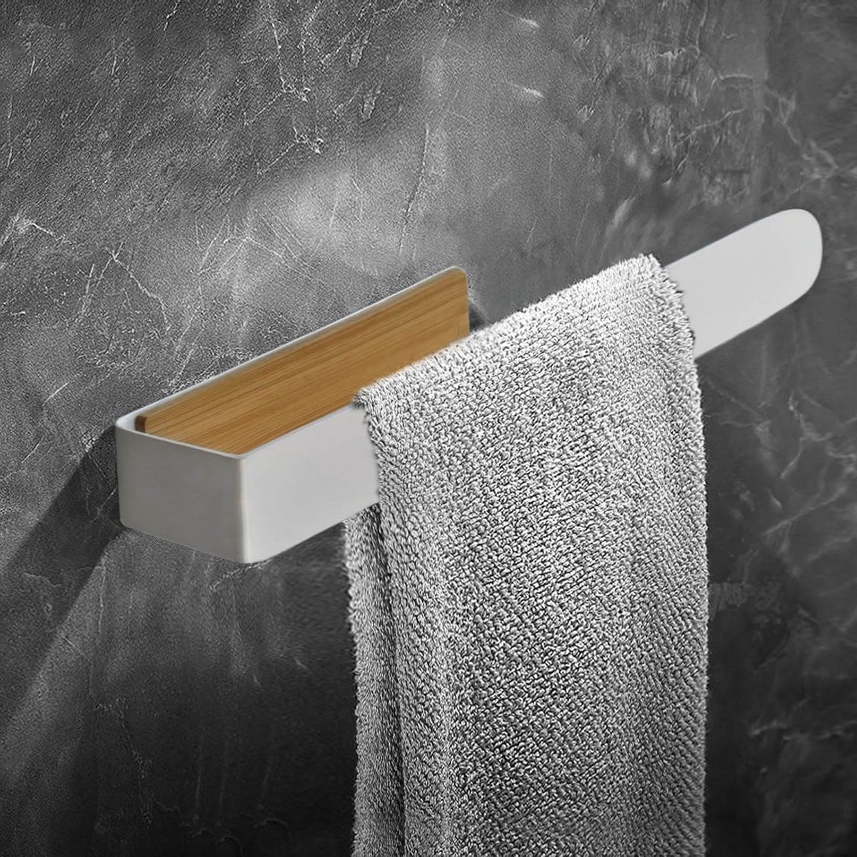 Witte bamboe handdoekhouder zonder boren voor de badkamer, keuken of wc, 40 cm