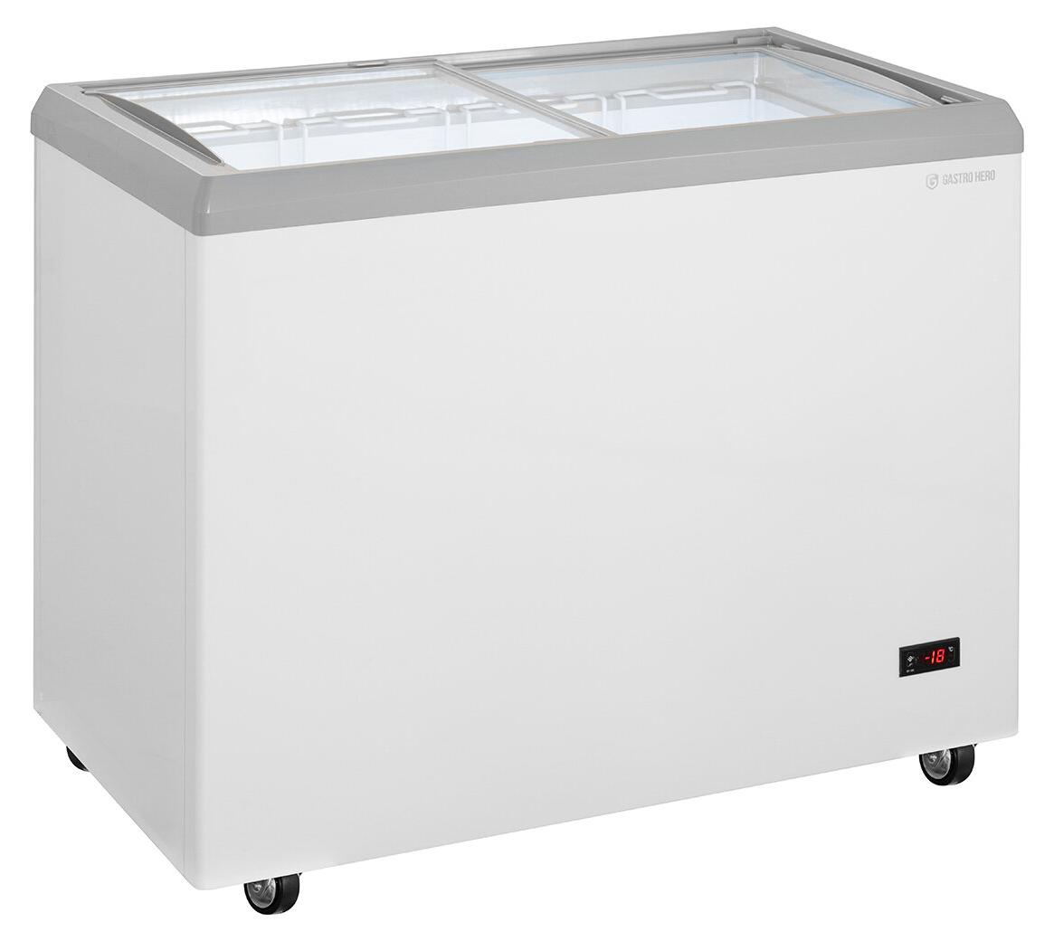 GastroHero Eiscreme Gefriertruhe 217 Liter Tiefkühltruhe LED Beleuchtung Schiebeglasdeckel Rollen Eis Gefrierschrank Gewerbe Verkaufstruhe