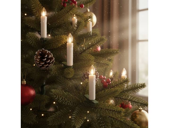IC WINTERWORLD LED-Christbaumkerzen, weiß (grün), Flammen 30 Stk., Gesamtlänge 17,4m, Lichterketten, LED-Christbaumkerzen