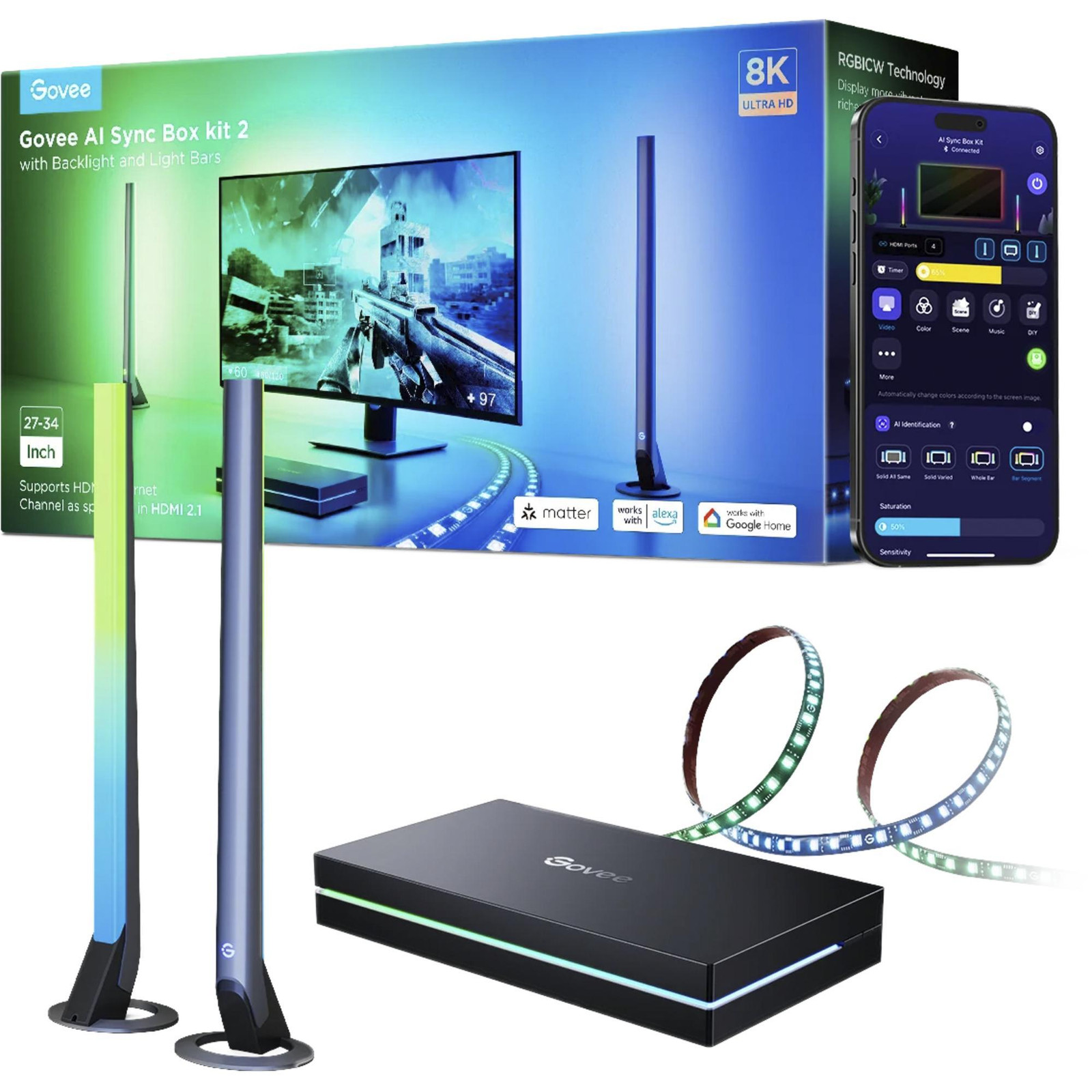 Govee AI Sync Box Kit 2 voor schermen van 27-34 inch