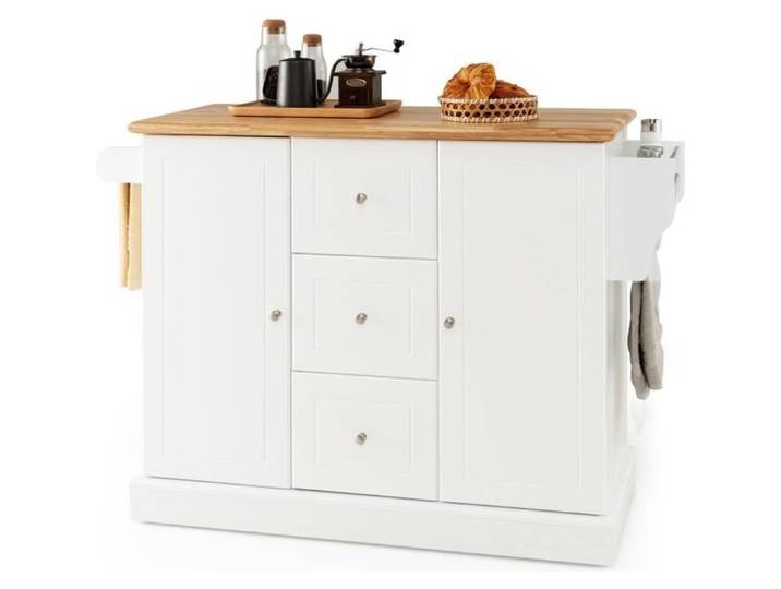 COSTWAY Desserte de Cuisine - 5 Roues Cachée - 127x46x91 5cm - Ilot Central Cuisine - Porte Tiroirs Porte-serviettes