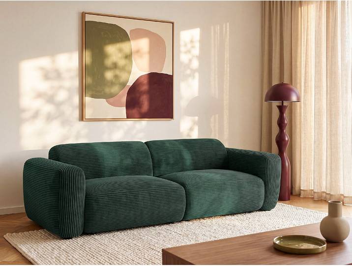 Sofa 4-Sitzer aus Cord-Samt in Grün POGNI