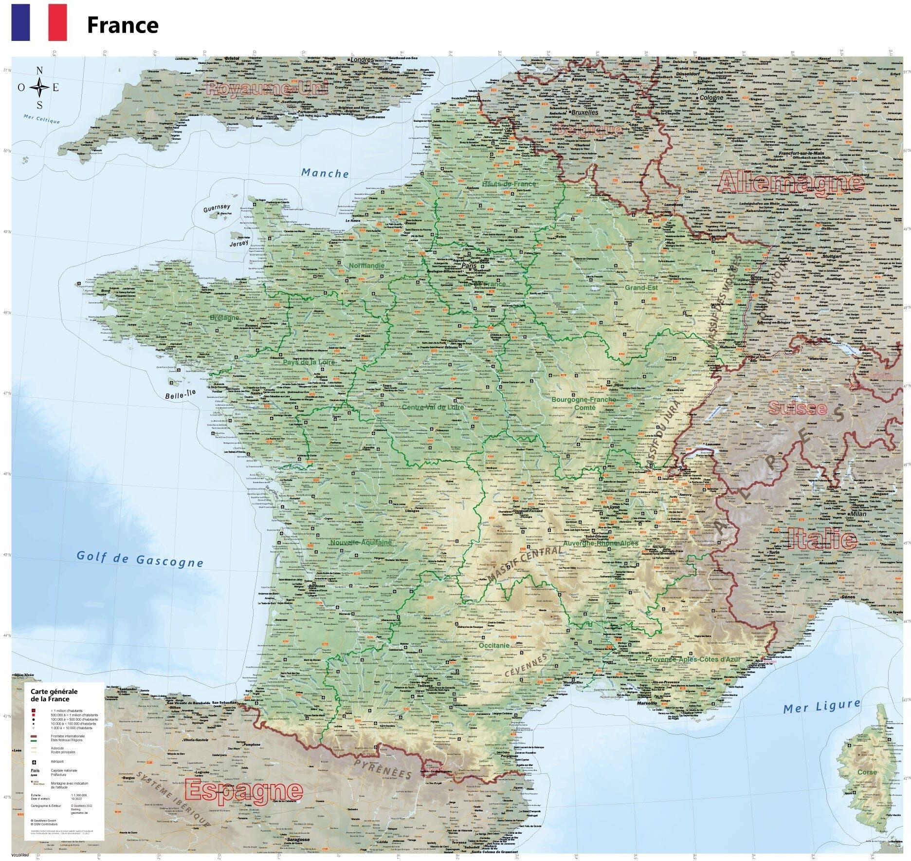 Carte murale plastifiée - France physique (100 x 100 cm)   GeoMetro