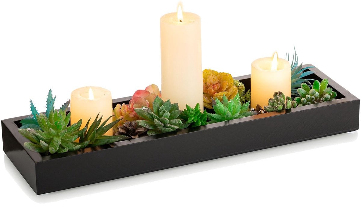 Ibenzoa Elegant Houten Dienblad met Zwarte Kaarsenhouders - Modern Design voor Thuisdecoratie