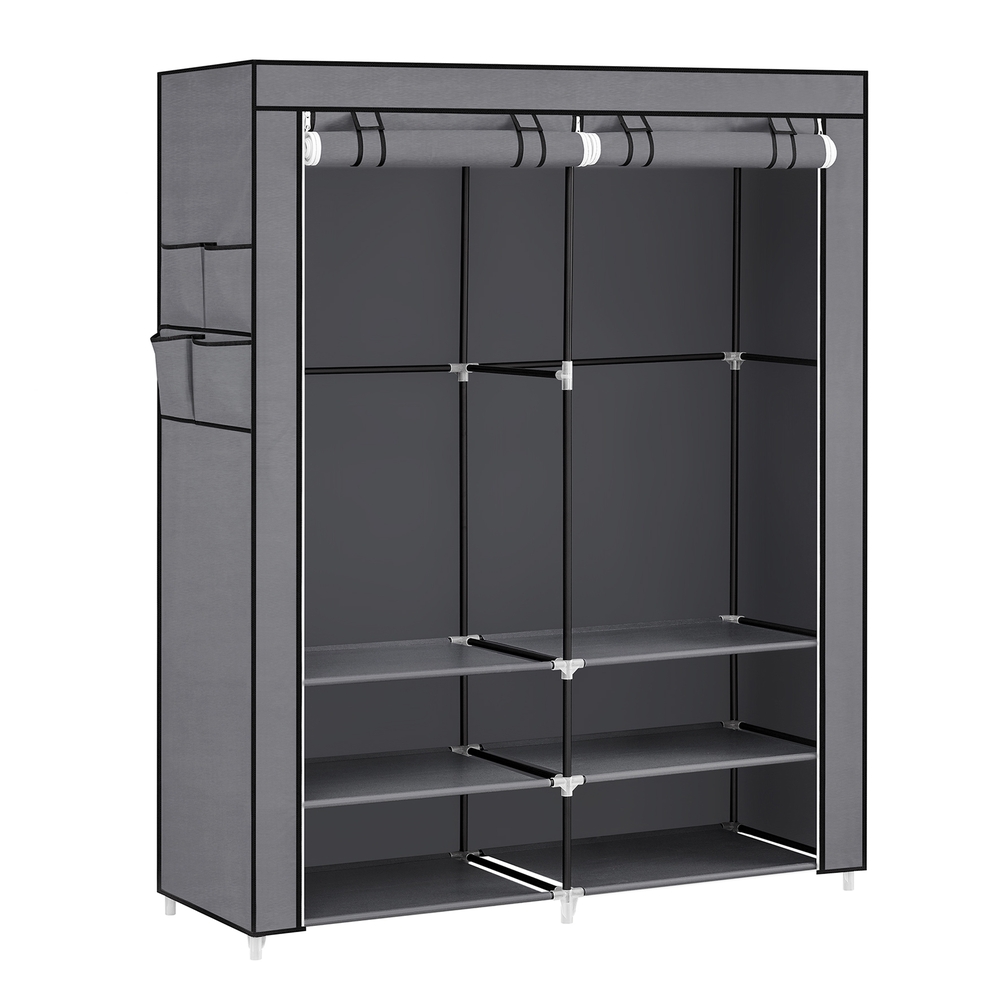 SONGMICS Stoffschrank mit 2 Kleiderstangen und 4 Seitentaschen RYG008G02
