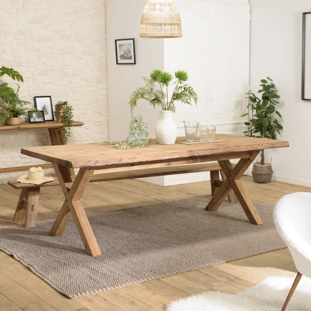MACABANE Table à manger 220x100cm bois pin recyclé Marron 220x77x100cm