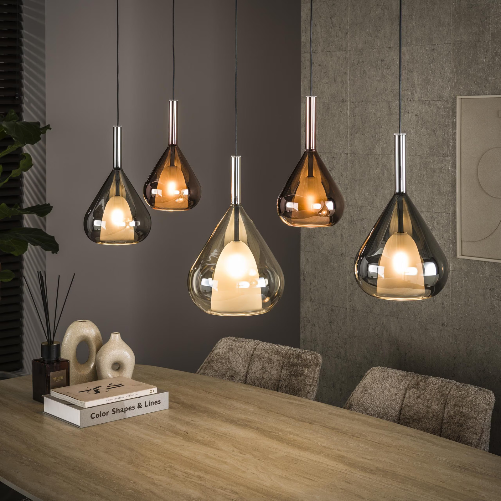 LifestyleFurn Hanglamp Artemio Glas, 5-lampig, Bruin