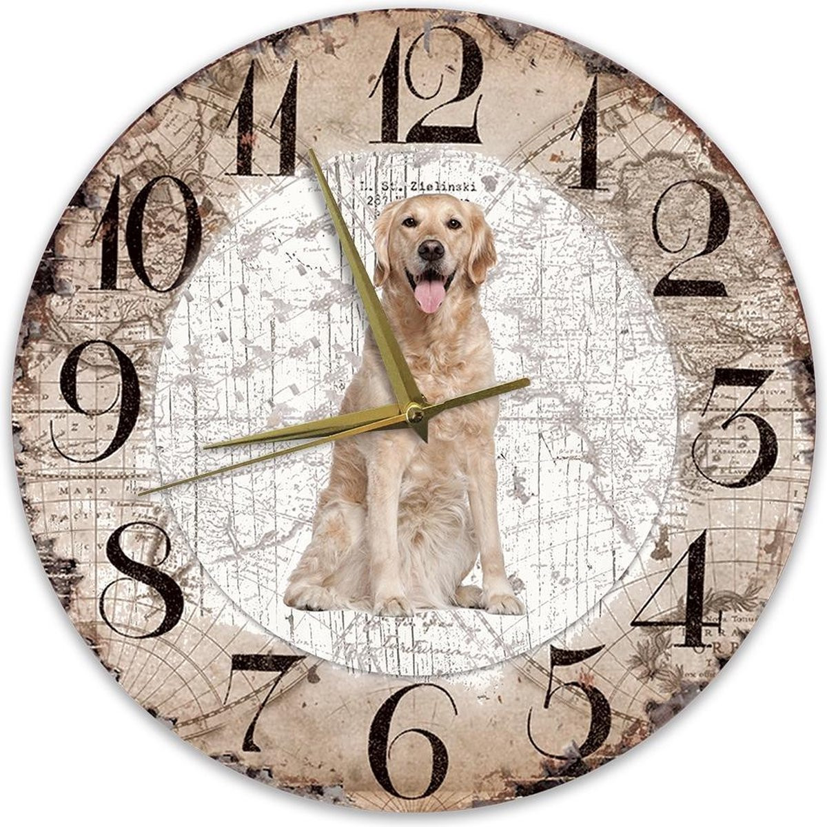 Houten Analoge Klok met Golden Retriever Hond - 30 cm