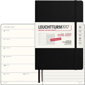 Leuchtturm1917 Buchkalender Wochenplaner, Jahr 2026 / 2027, A5, 18 Monats-Notizkalender, 1 Woche = 2 Seiten
