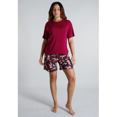 Shorty TOM TAILOR, Damen, Gr. 44, Single Jersey, rot, mittel, allover, Single Jersey, Obermaterial: 95% Viskose, 5% Elasthan, bequem kurz, Rundhals, Homewear-Sets Shorty, atmungsaktiv, Viskosenmix