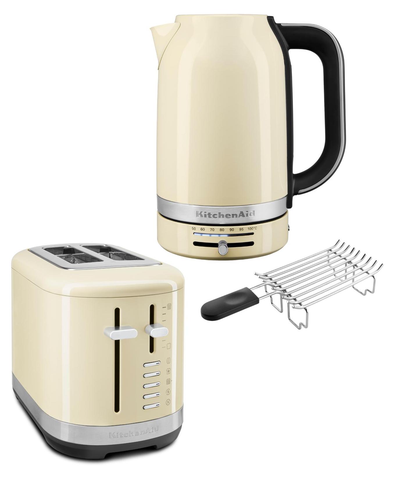 KitchenAid Frühstückspaket inkl. Wasserkocher 5KEK1701, Toaster 5KMT2109 + Brötchenaufsatz + Sandwichzange Creme