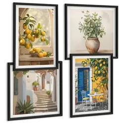BILDER SET 4er Set - 50x50 cm & 40x60 cm Schwarzer Rahmen - Architektur der Zitronenstadt