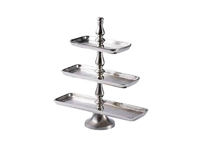 MichaelNoll Etagere XL 3-Stöckig Dekoteller Schale - Servierplatte Groß aus Metall Aluminium - Silber Deko Dekoration für Wohnzimmer und Küche - Tischdeko Esstisch Hochzeit Weihnachten 50 cm