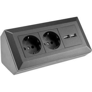 ChiliTec Tischsteckdose 23654, ohne Zuleitung, anthrazit, 2-fach & USB-A
