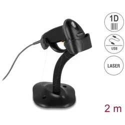 DELOCK 90584 - Barcodescanner, 1D, Laser, USB, mit Halter, schwarz