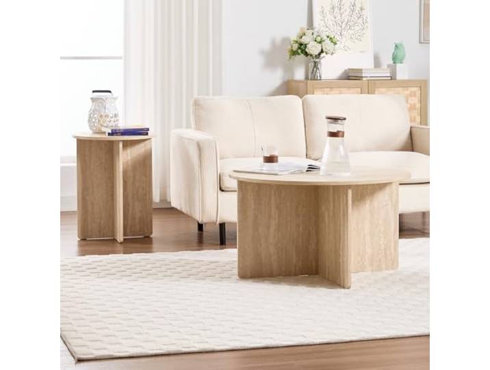 DAYALANE Couchtisch Rund 2er Set, Kaffeetische Holz Beistelltische mit Holz Tischplatte, Wohnzimmertisch Sofatisch für Wohnzimmer & Schlafzimmer