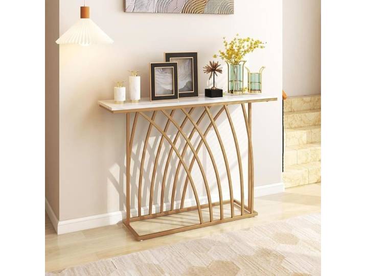 GIANTEX Console Meuble Entrée- Imprimée Marbre Doré- 120x 30x 80 cm- Table Console Scandinave- pour Salon/Couloir- Cadre en Métal