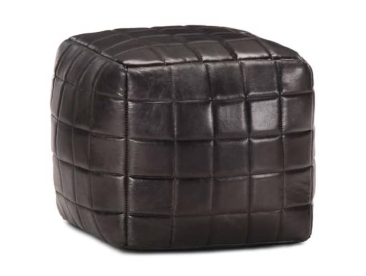 TUERYAFEK Pouf Schwarz 40 x 40 cm Echtes Ziegenleder Fußhocker mit Baumwollfüllung, für Sofa und Sessel, modernes Wohnaccessoire