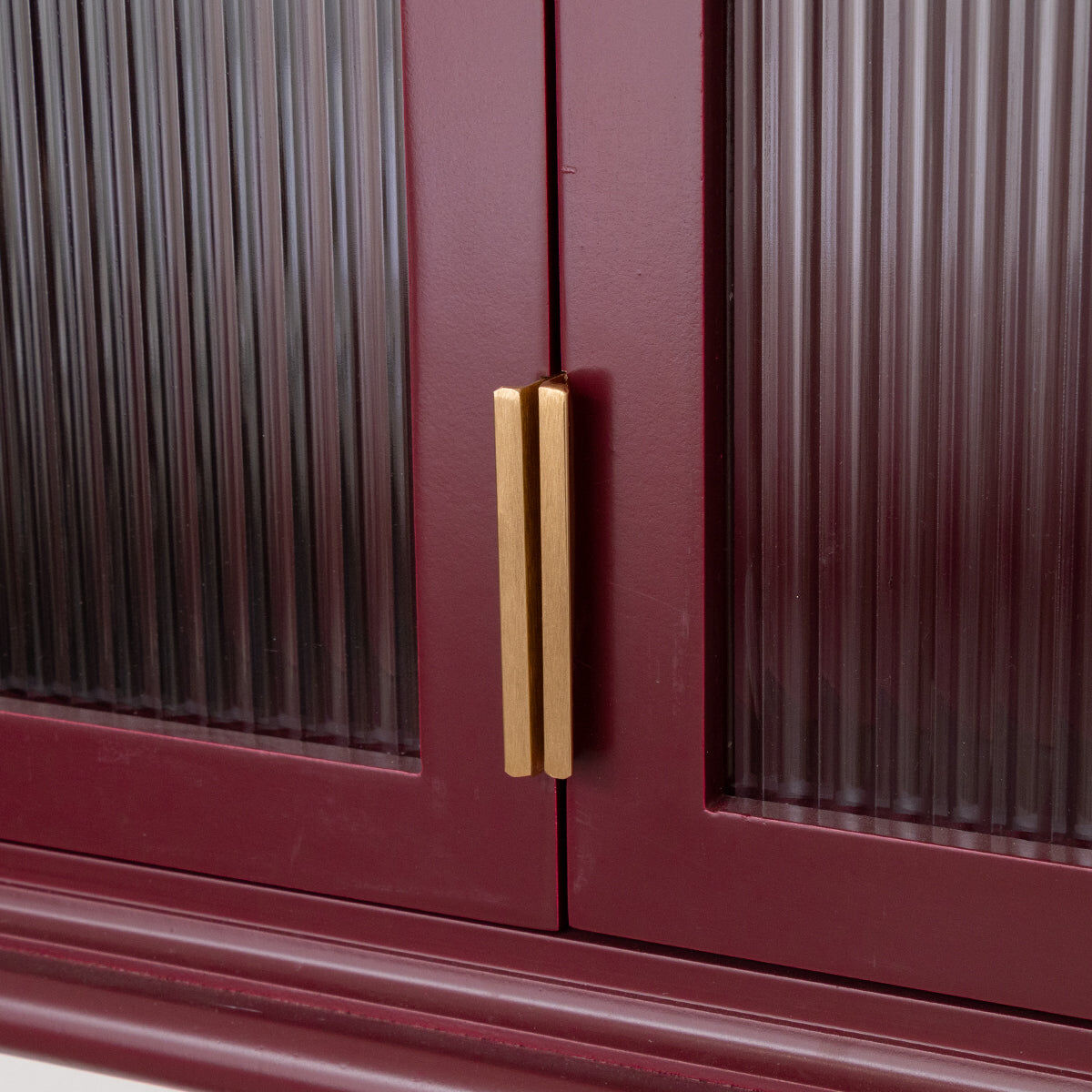 Mulberry Red Reeded Glass Wall Cabinet Wood, Glass, Metal