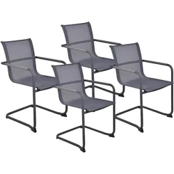 DELUKE Gartenstuhl 4er Set BORIS - Kunststoff, Grau | Freischwinger Wetterfest Gartenstühle Outdoor Essstühle