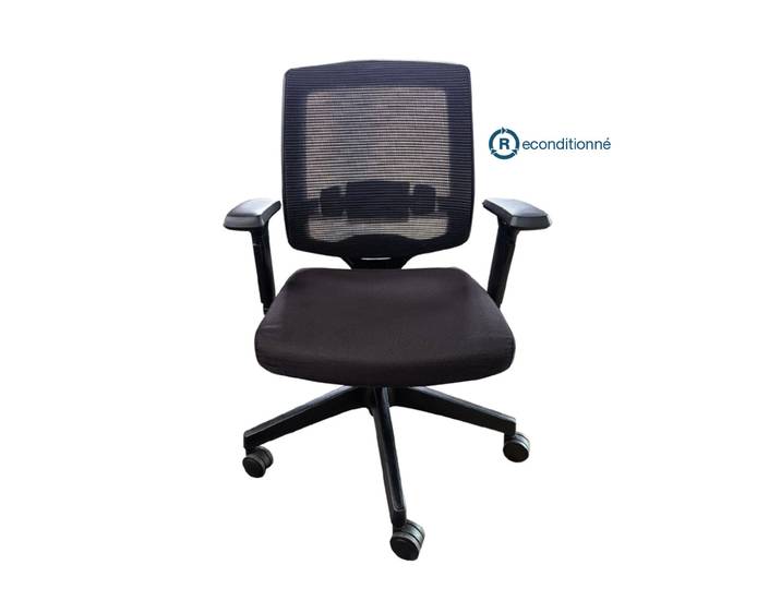 Fauteuil de bureau reconditionné assise tissu et dosier résille - Accoudoirs et soutien lombaire - Noir