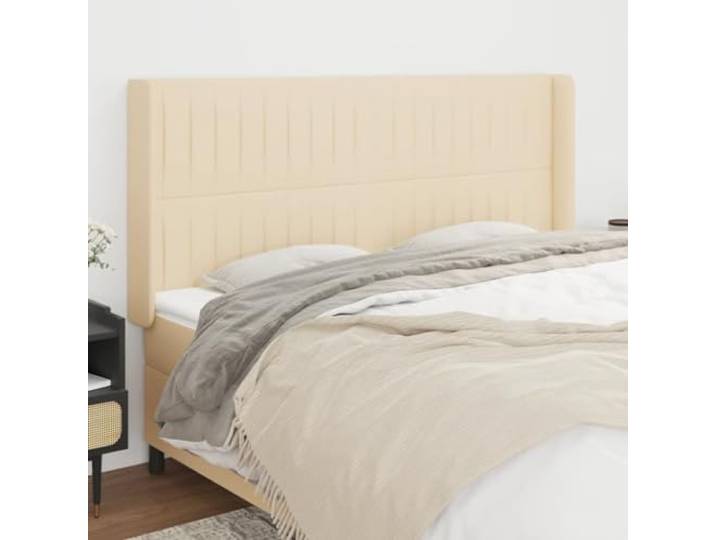 KTHLBRH Klassisches Kopfteil aus cremefarbenem Stoff für Betten mit elegantem Design und Höhenverstellung, robustes und atmungsaktives Material, Beine aus Lärchenholz