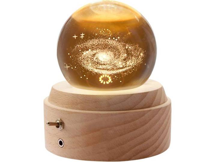 Boîte à musique - GIGICIAL - Boule de cristal - Éclairage LED - Base en hêtre - Projection 3D