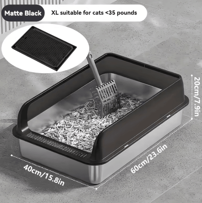 Inspire Curations KEMORELA Extra Large Stainless Steel Covered Cat Litter Box black 60cm