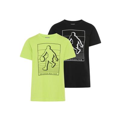 T-Shirt KIDSWORLD "2er Pack Shirts mit Basketball-Print", Jungen, Gr. 104/110, bunt (schwarz, grün), Single Jersey, Obermaterial: 100% Baumwolle, bedruckt, Basic, Rundhals, Shirts T-Shirt, sportlicher Stil, Kurzarm, bedruckt, aus Baumwolle