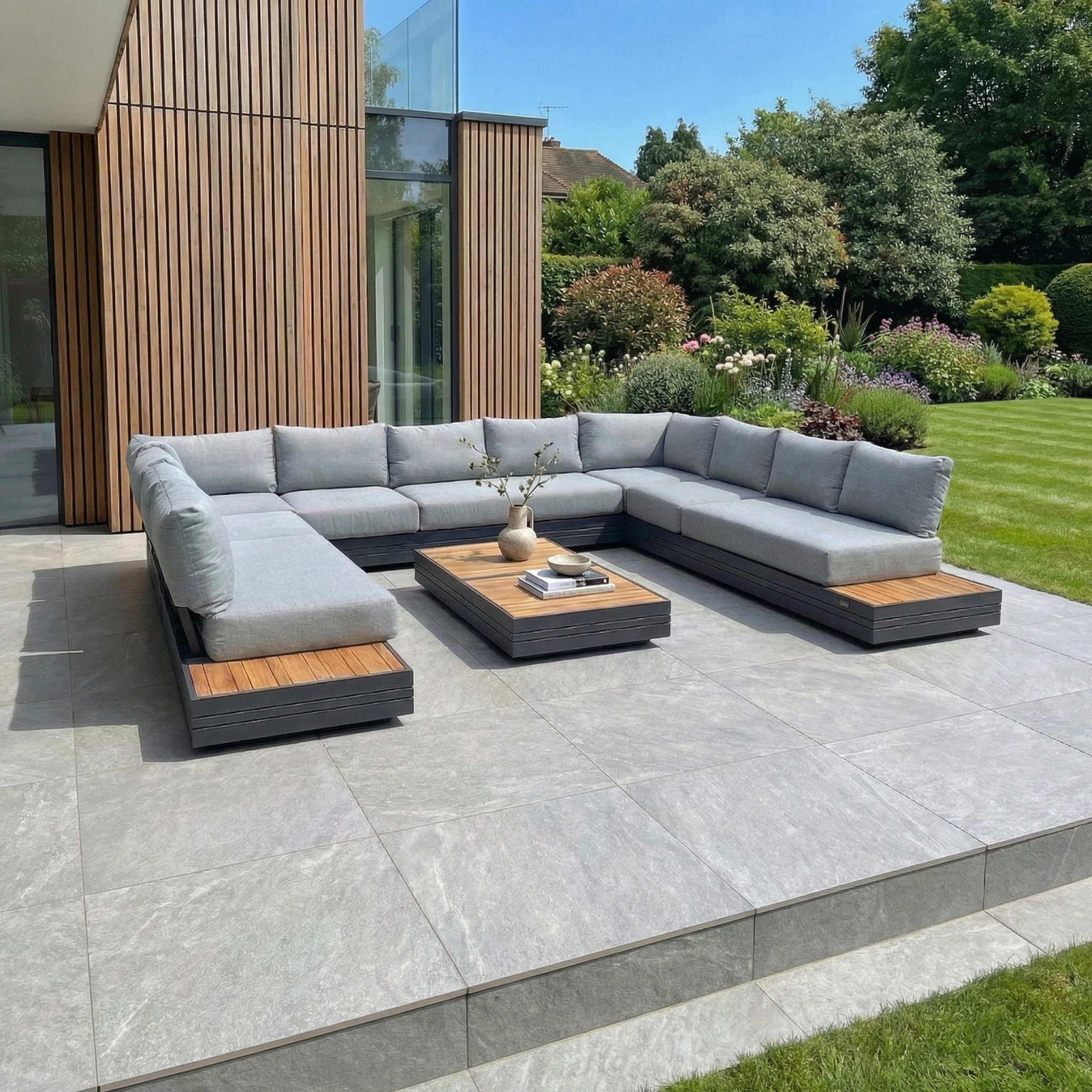 Harbour Lifestyle Panama Luxury Outdoor Large U-Shape Corner Sofa Set in Washed Grey